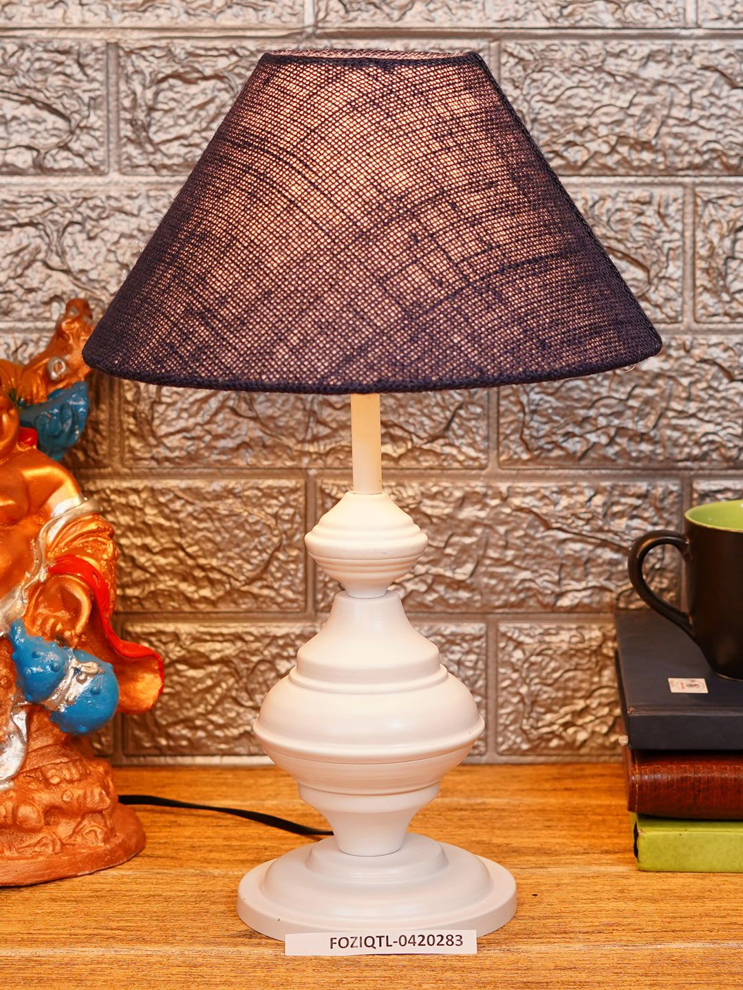 foziq Unisex White & Black Printed Table Lamps Price in India