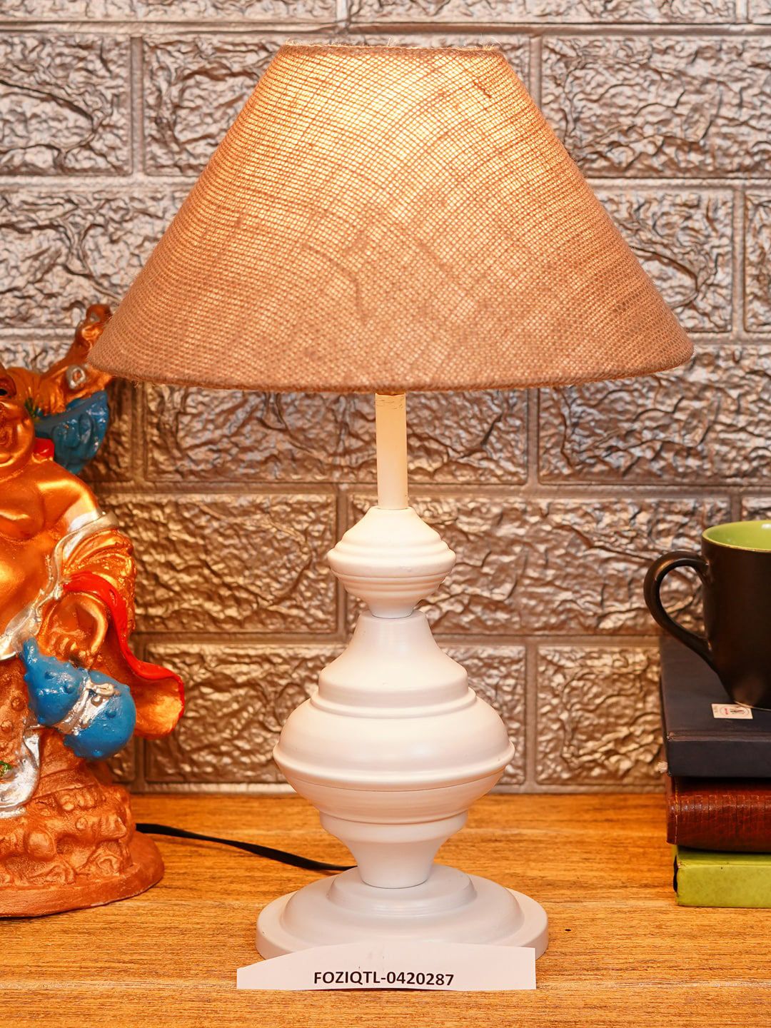 foziq Brown & White Printed Table Lamps Price in India