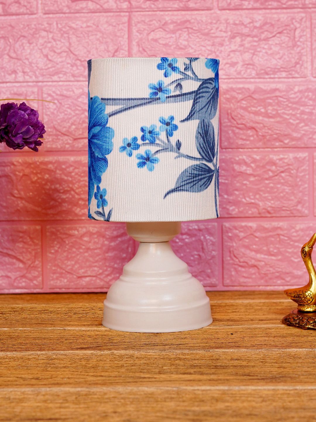 foziq White & Blue Printed Table Lamp Price in India