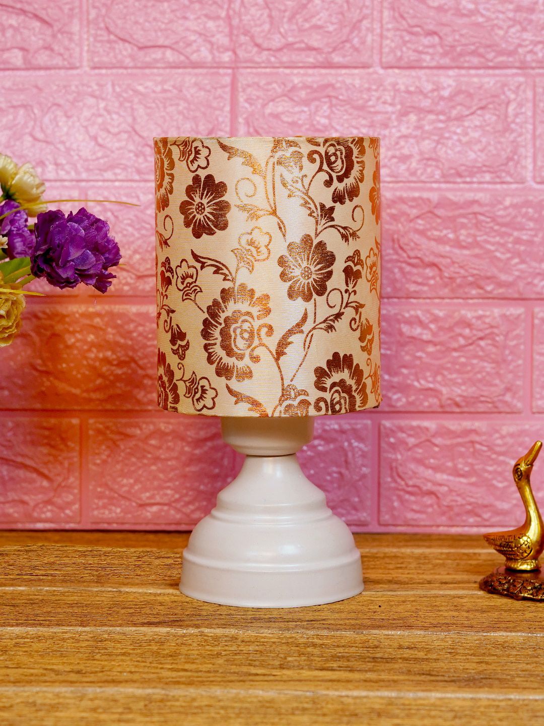 foziq White & Gold-Toned Printed Table Lamps With Shade Price in India