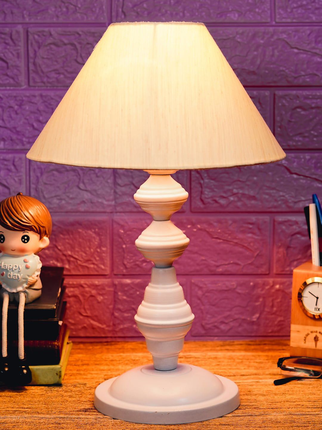 foziq White Printed Table Lamp Price in India