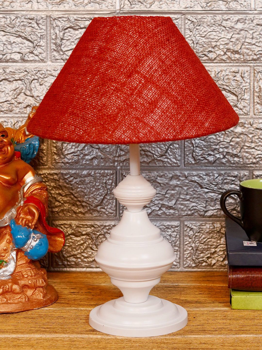 foziq White & Red Textured Table Lamp Price in India