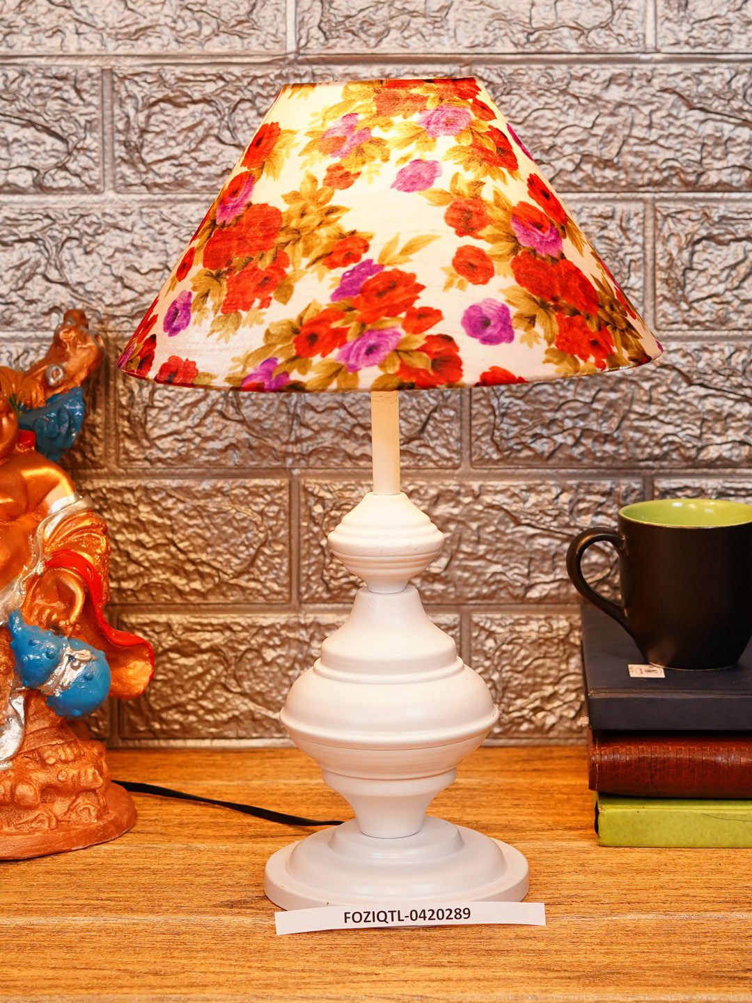 foziq White & Red Printed Table Lamp Price in India