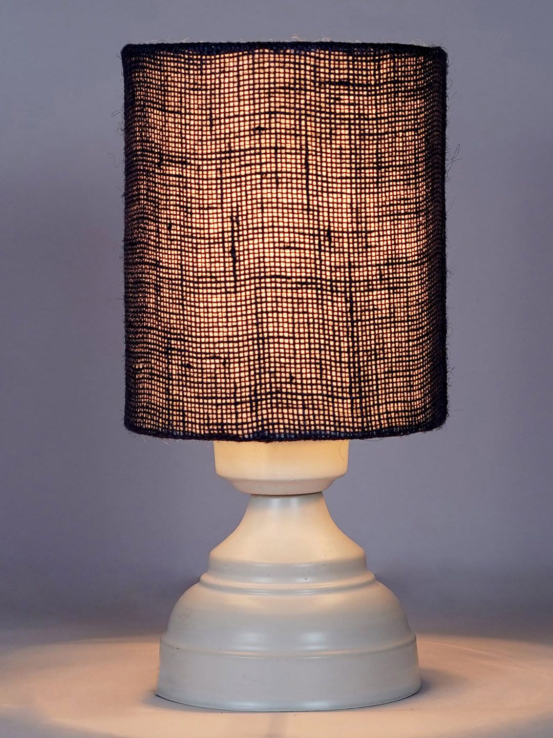 foziq White & Blue Cylindrical Textured Table Lamp Price in India