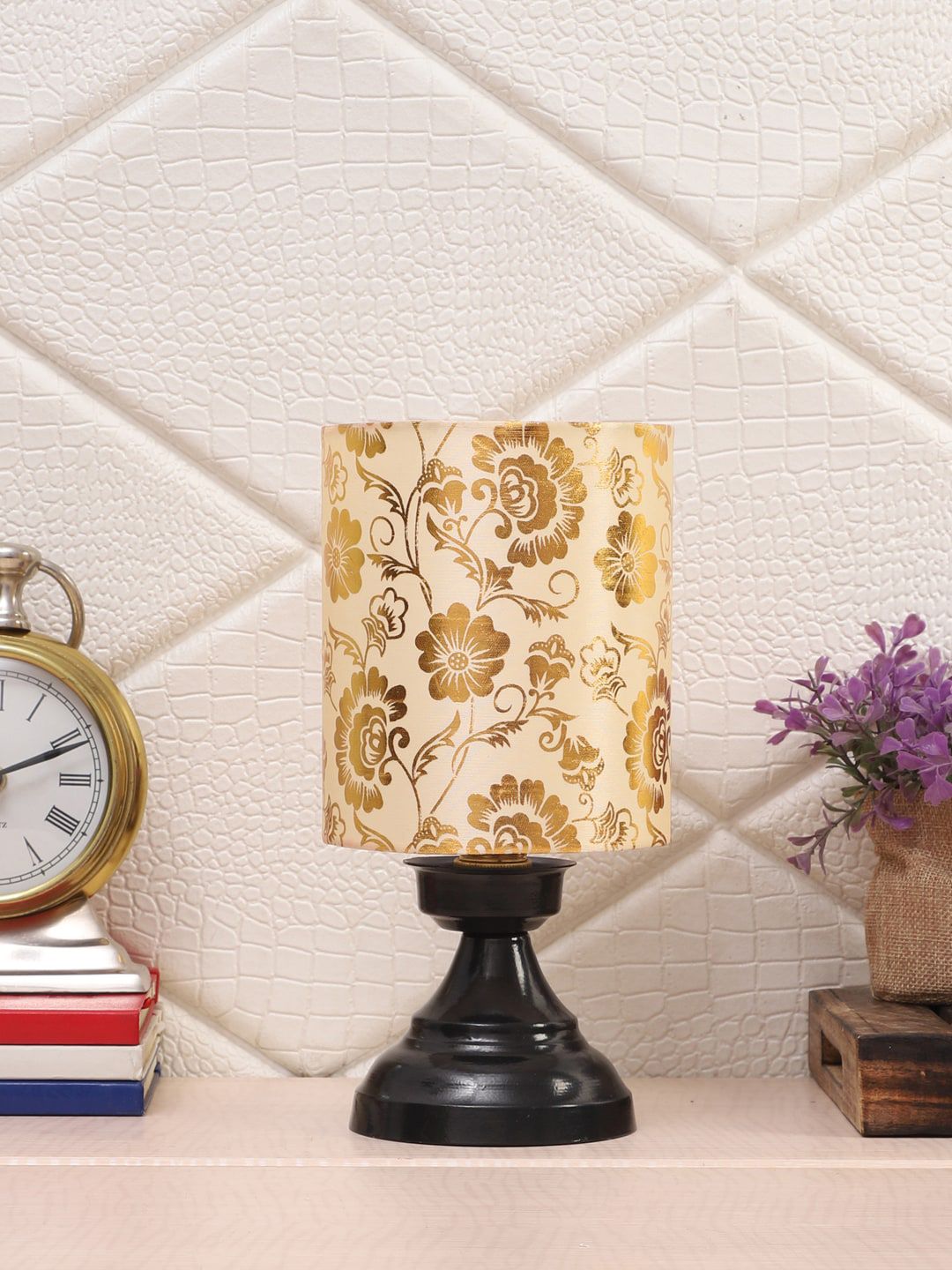 foziq Black & Cream Printed Table Lamp Price in India