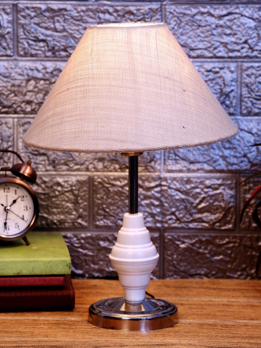 foziq White Textured  Frustum Shape Table Lamp Price in India