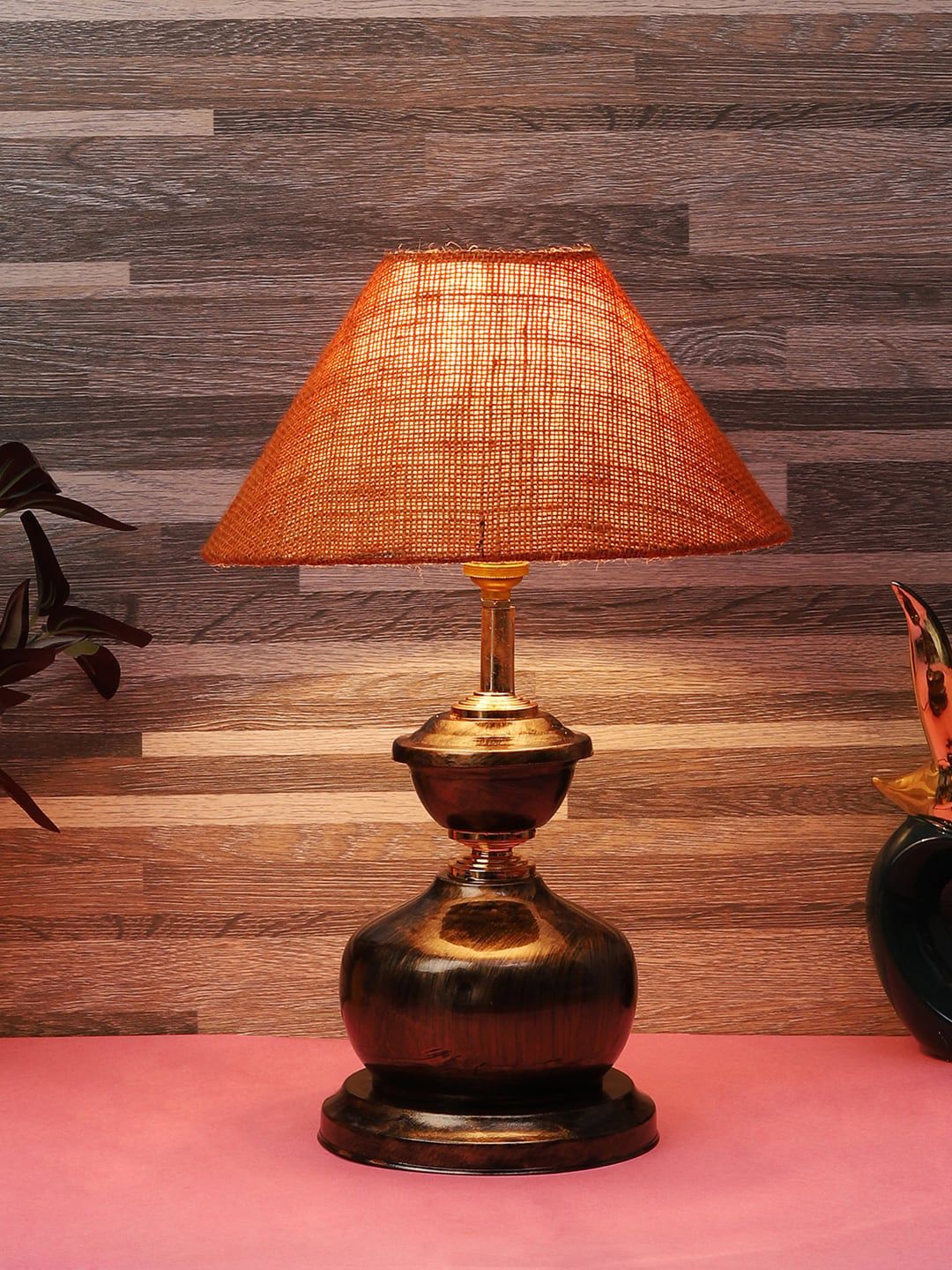 foziq Copper Toned Textured Metal Table Lamp Price in India