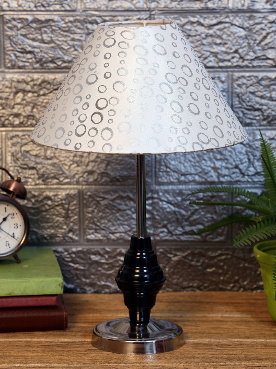 foziq Black & Crome Printed Table Lamp Price in India