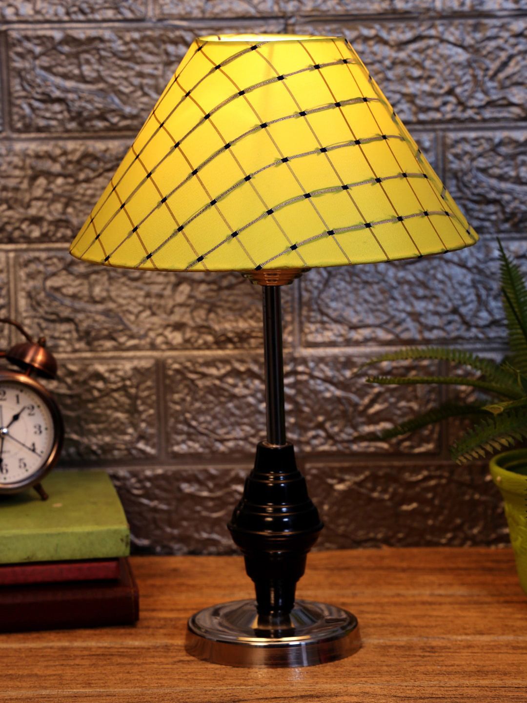 foziq Black & Yellow Printed Table Lamp Price in India