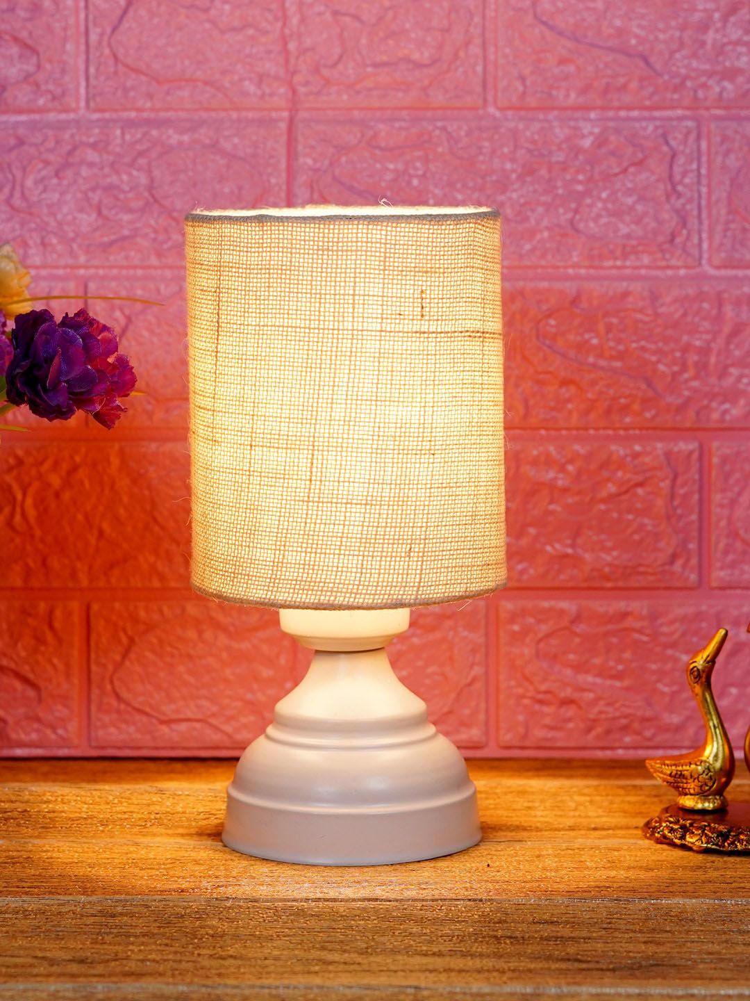 foziq White Textured Cylindrical Table Lamp Price in India