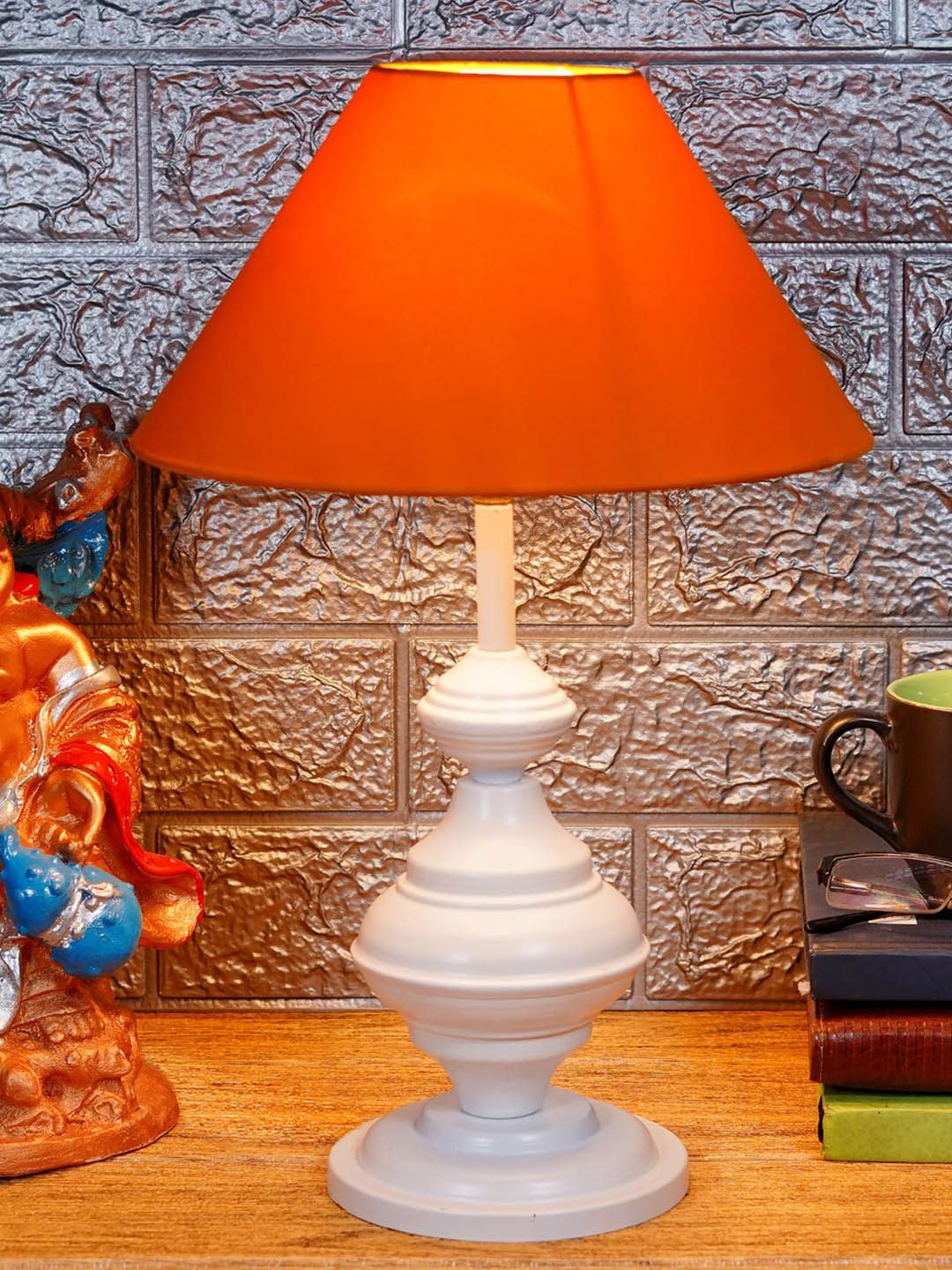 Foziq White & Orange Solid Contemporary Table Lamps Price in India