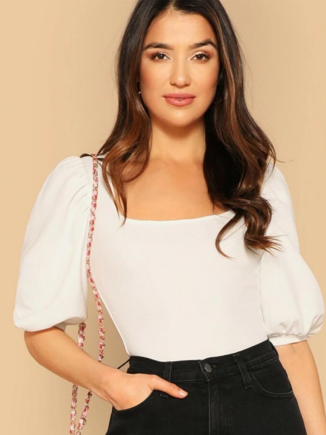 Dream Beauty Fashion Woman White Puff Sleeves Eva Top Price in India