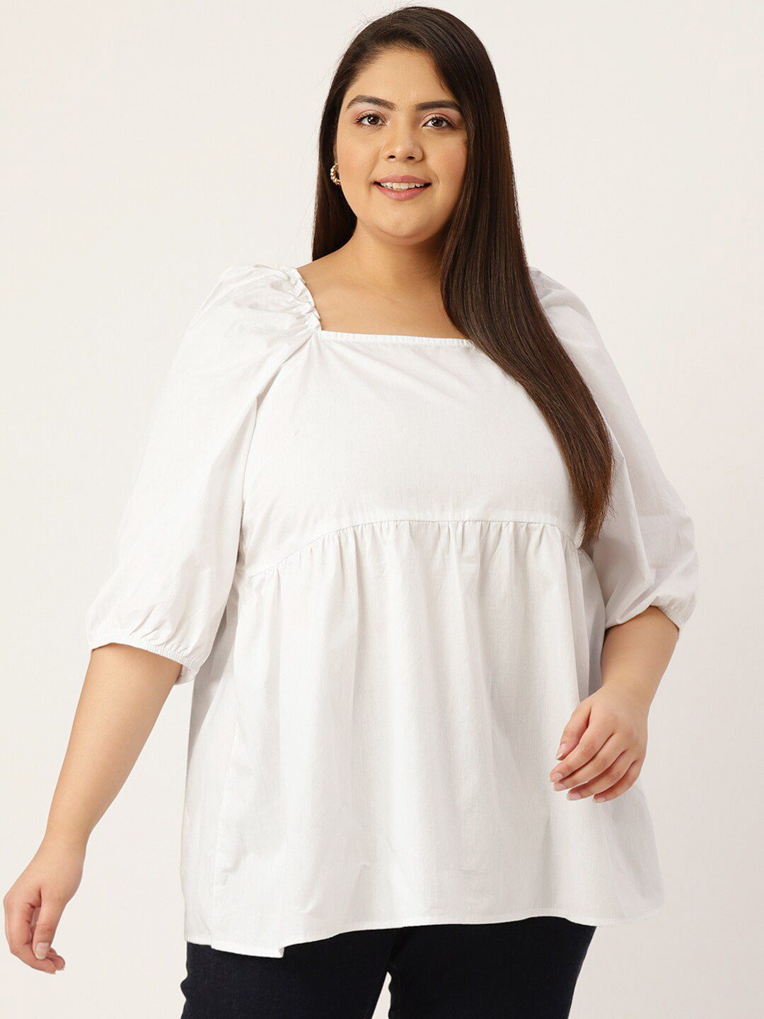 theRebelinme Plus Size White Solid A Line Top Price in India