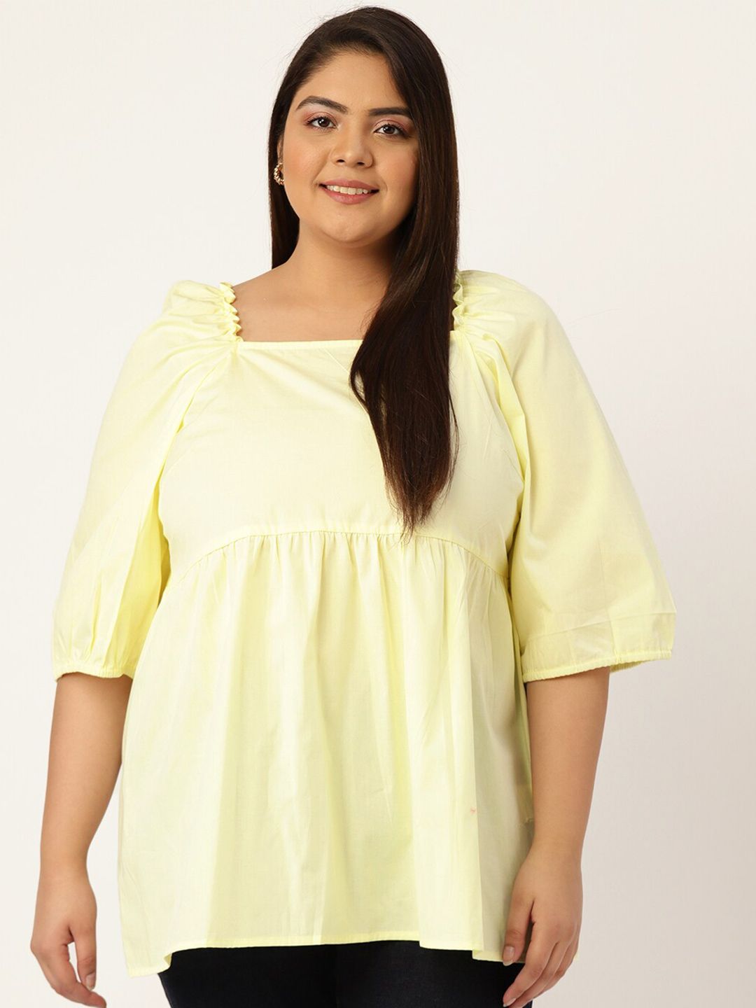theRebelinme Women Plus size Pure cotton Lime Green Top Price in India