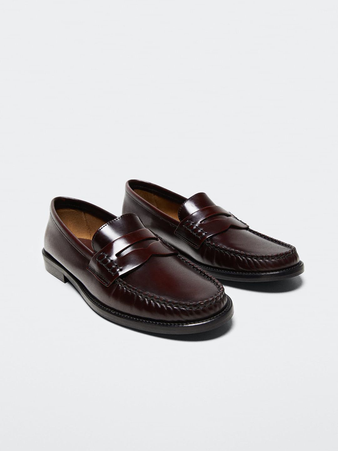 MANGO Women Burgundy Solid Sustainable Leather Loafers Price in India