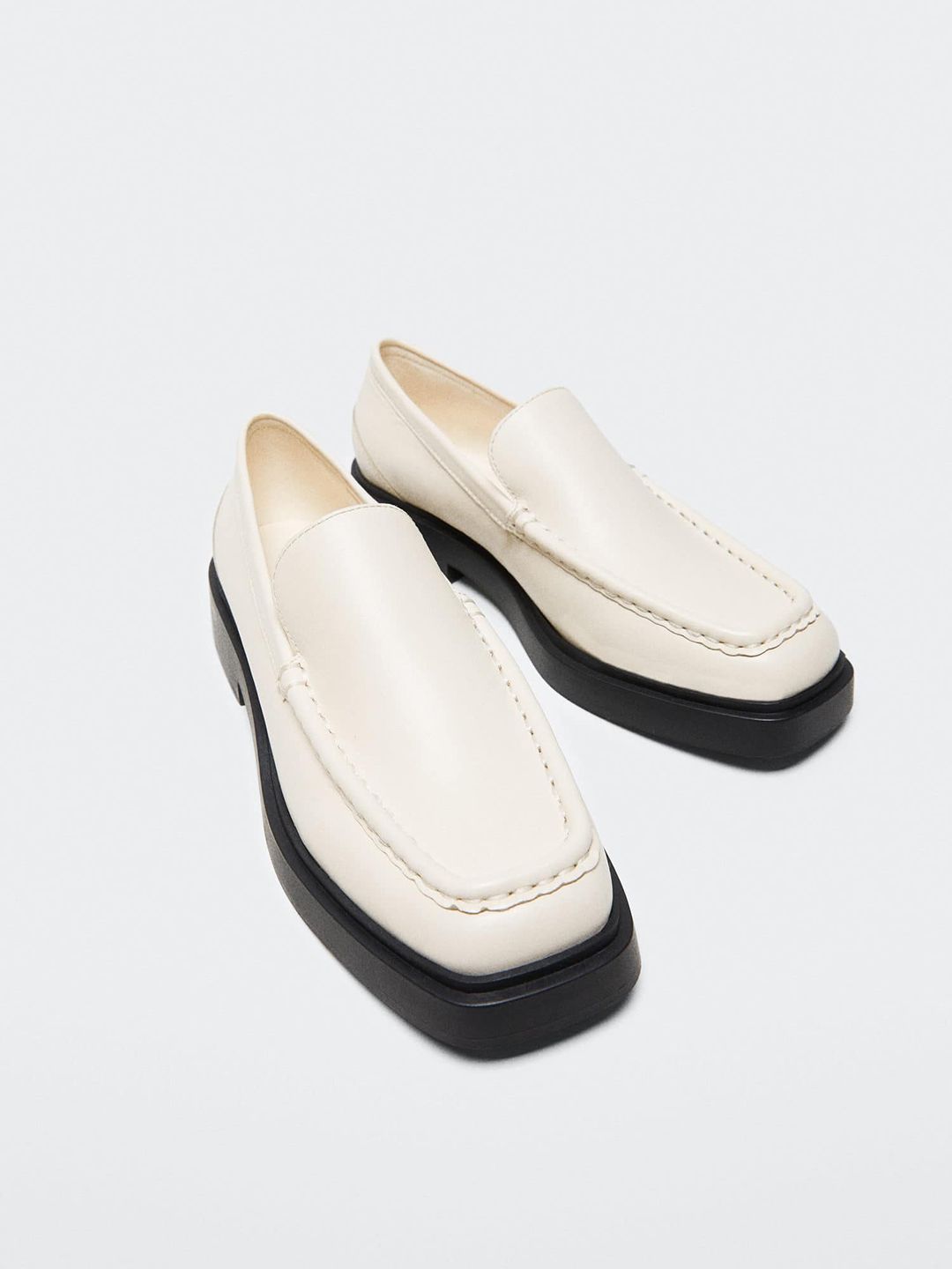 MANGO Women Beige Solid Leather Sustainable Loafers Price in India