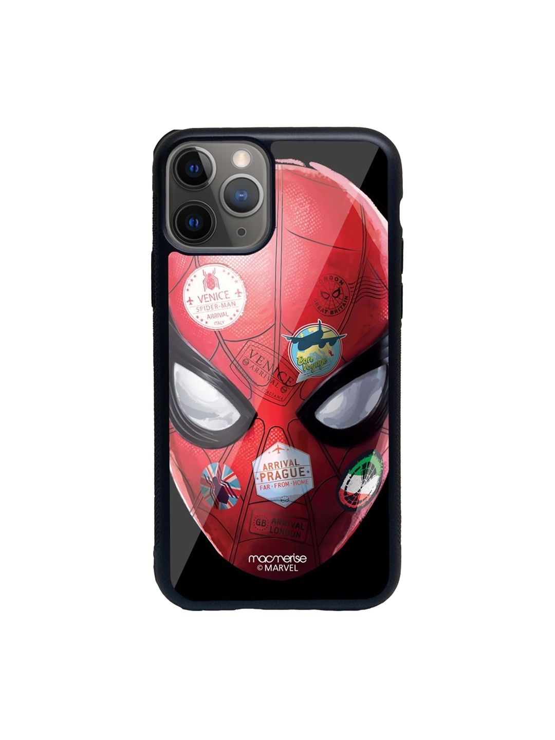 macmerise Red And Black Spiderman Printed Glass iPhone 11 Pro Max Back Case Price in India