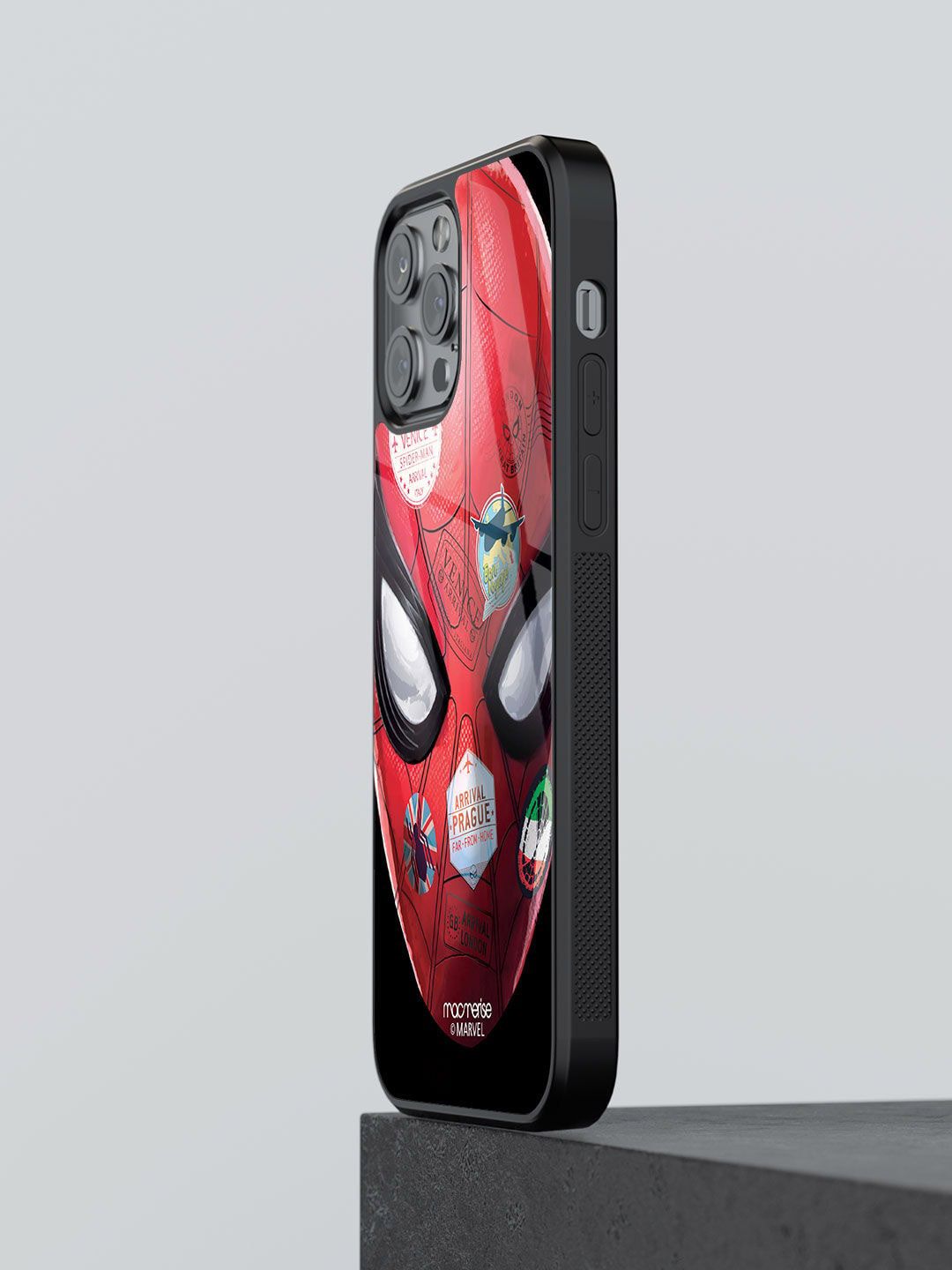 macmerise Red And Black Spiderman Print Iphone 13 Pro Max Glass Mobile Case Price in India