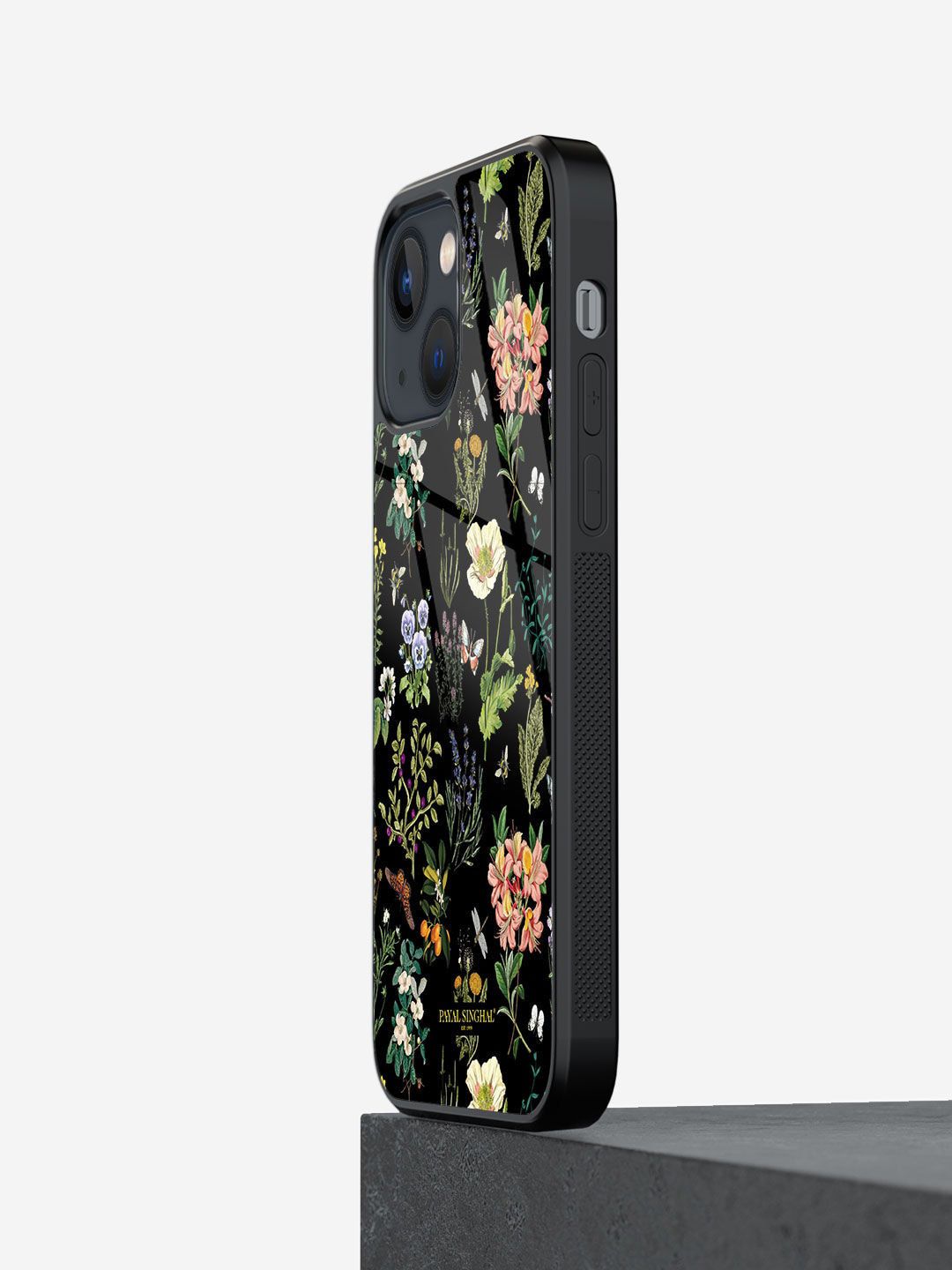 macmerise Black Floral Printed iPhone 13 Mini Glass Back Case Price in India