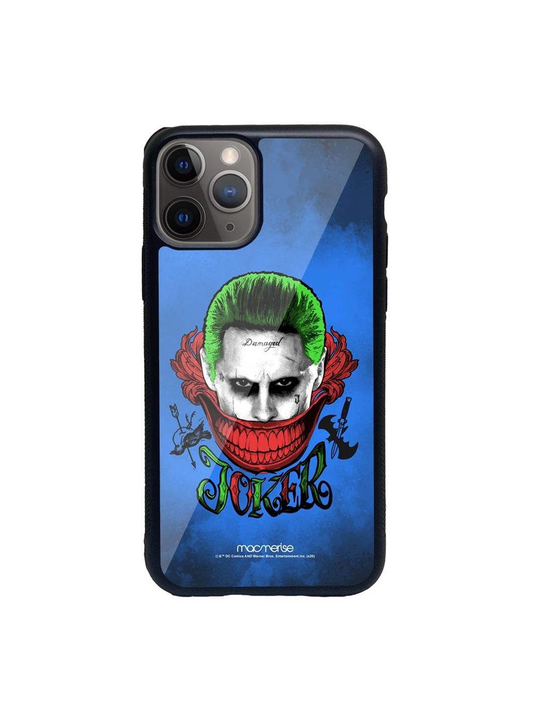 macmerise Black & Blue Printed Joker Glass iPhone 11 Pro Back Case Price in India