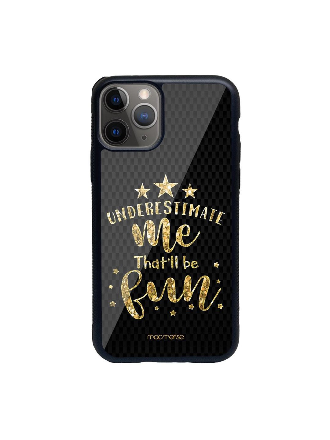 macmerise Black Underestimate Me Printed iPhone 11 Pro Max Glass Back Case Price in India