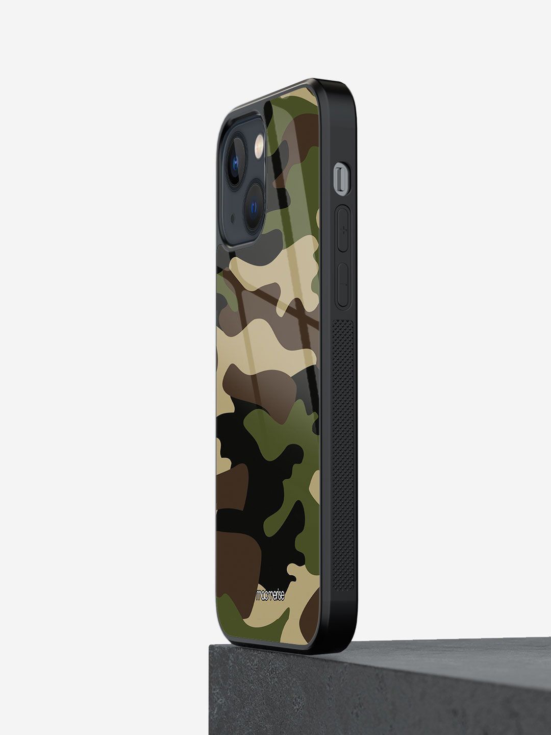 macmerise Olive-Green Camo Printed Iphone 13 Glass Mobile Case Price in India