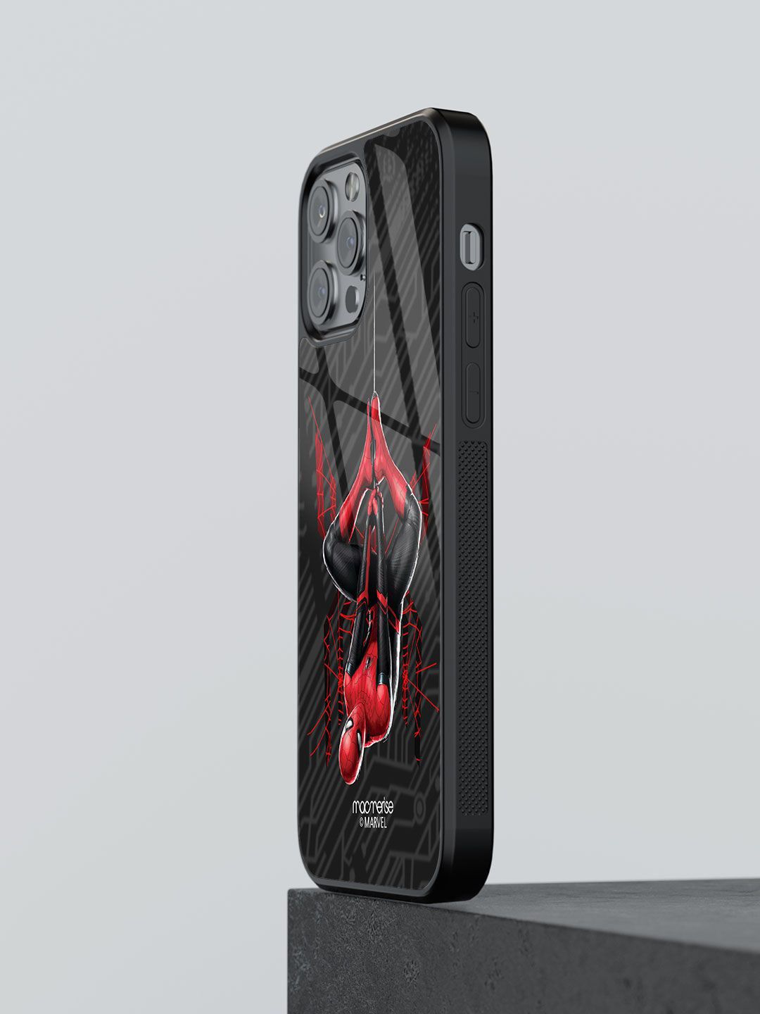 macmerise Black & Red  Spider Man Printed  Iphone 12 Pro Max Glass Mobile Case Price in India