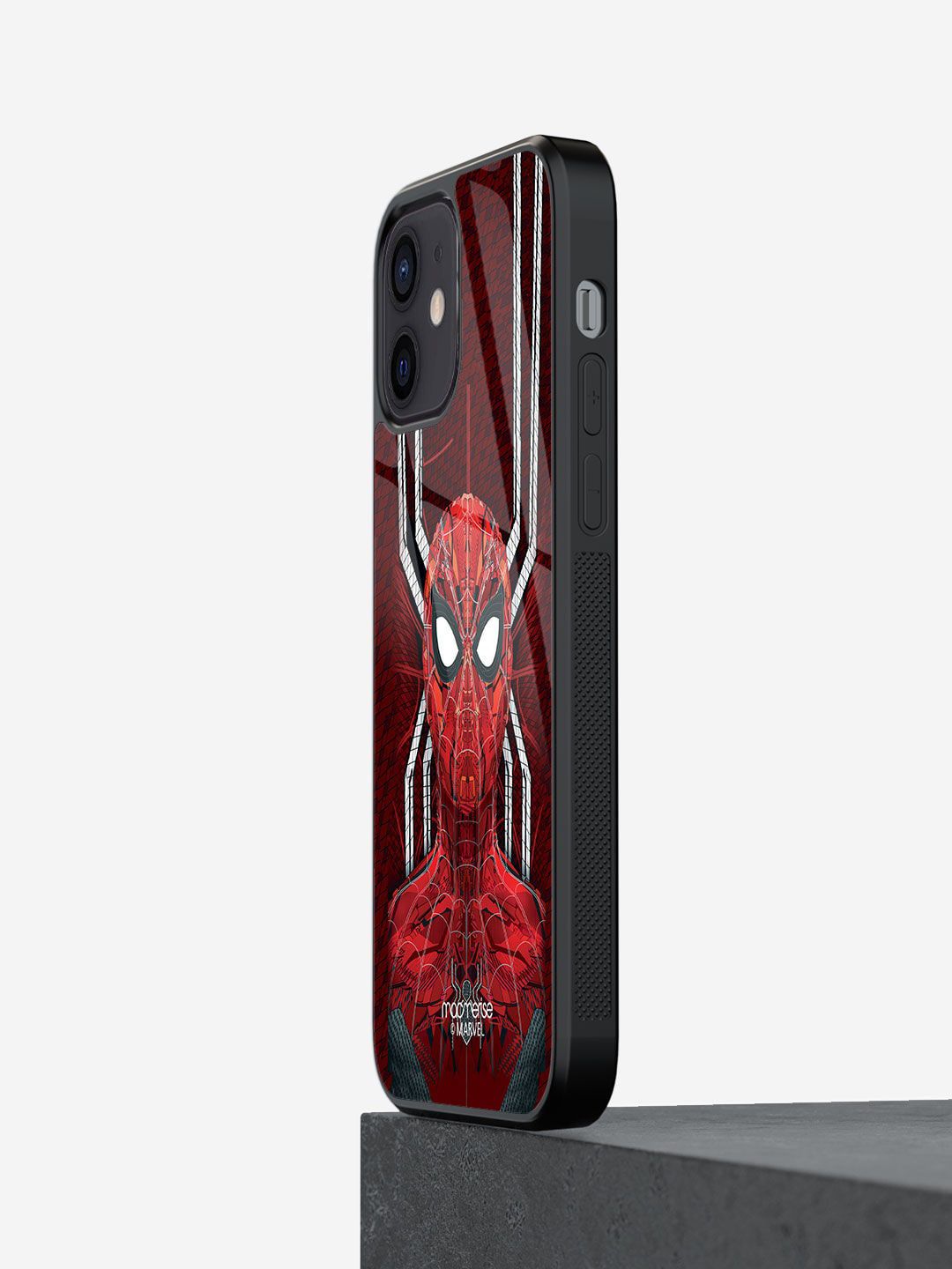 macmerise Red Spiderman Printed Glass iPhone 12 Mini Back Case Price in India