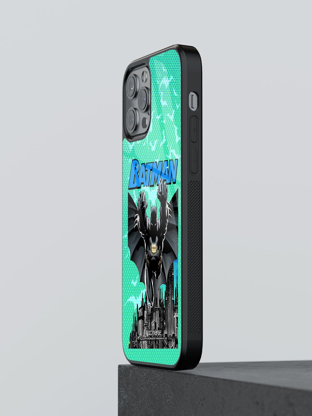 macmerise Black & Green Printed Bat on the hunt Glass iPhone 13 Pro Back Case Price in India