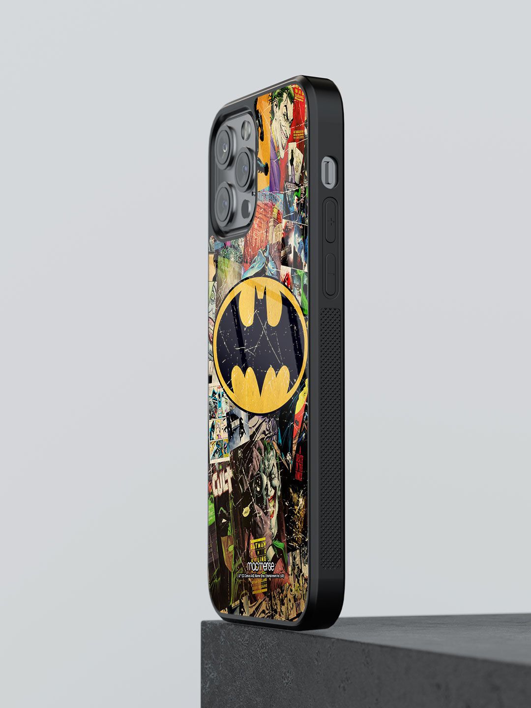 Macmerise Black & Yellow  Printed Comic Bat Glass iPhone 13 Pro Max Back Case Price in India