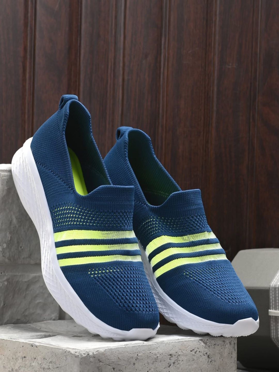 Mast & Harbour Women Blue Striped Slip-On Sneakers Price in India