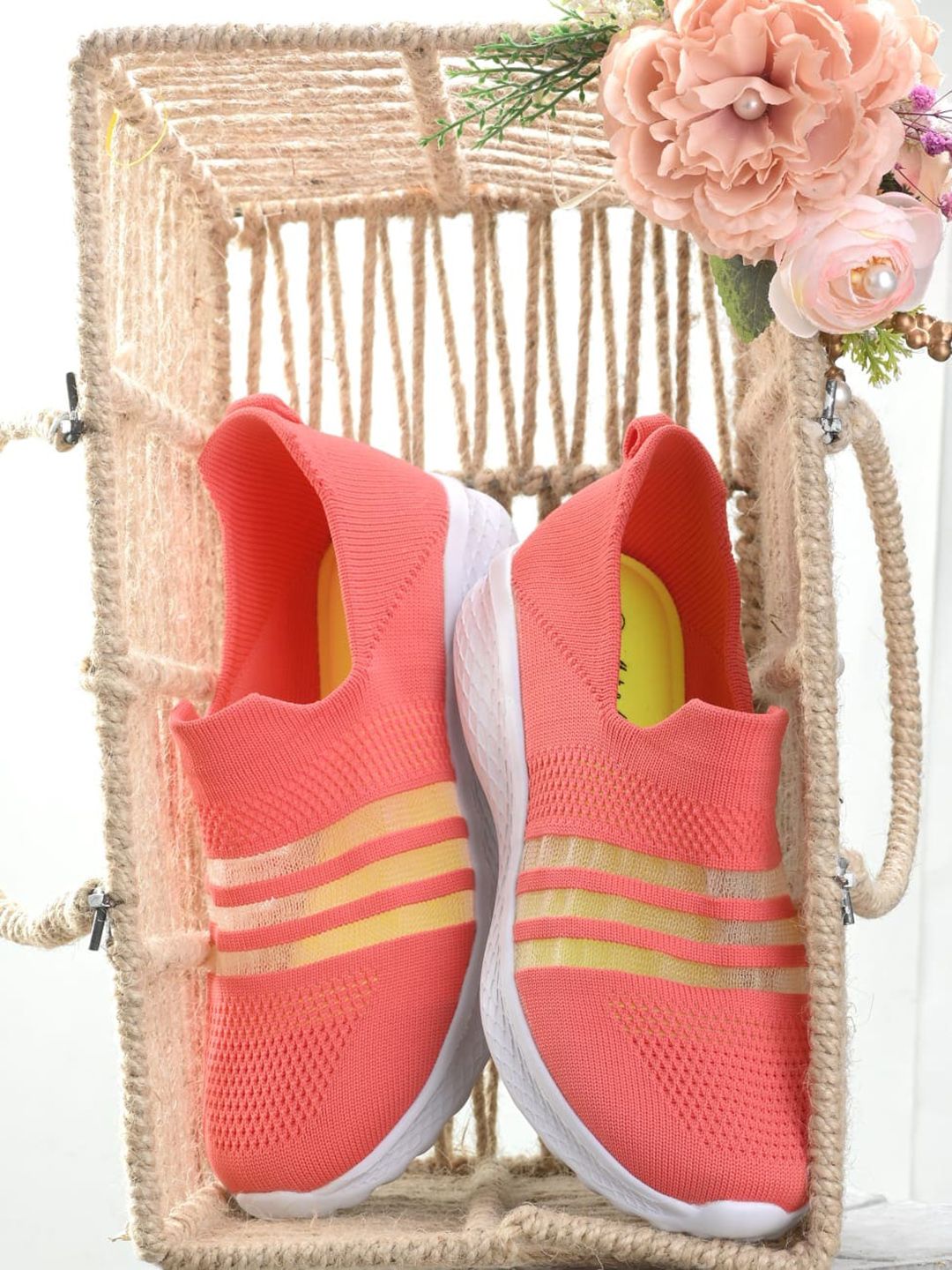 Mast & Harbour Women Pink Striped Slip-On Sneakers Price in India