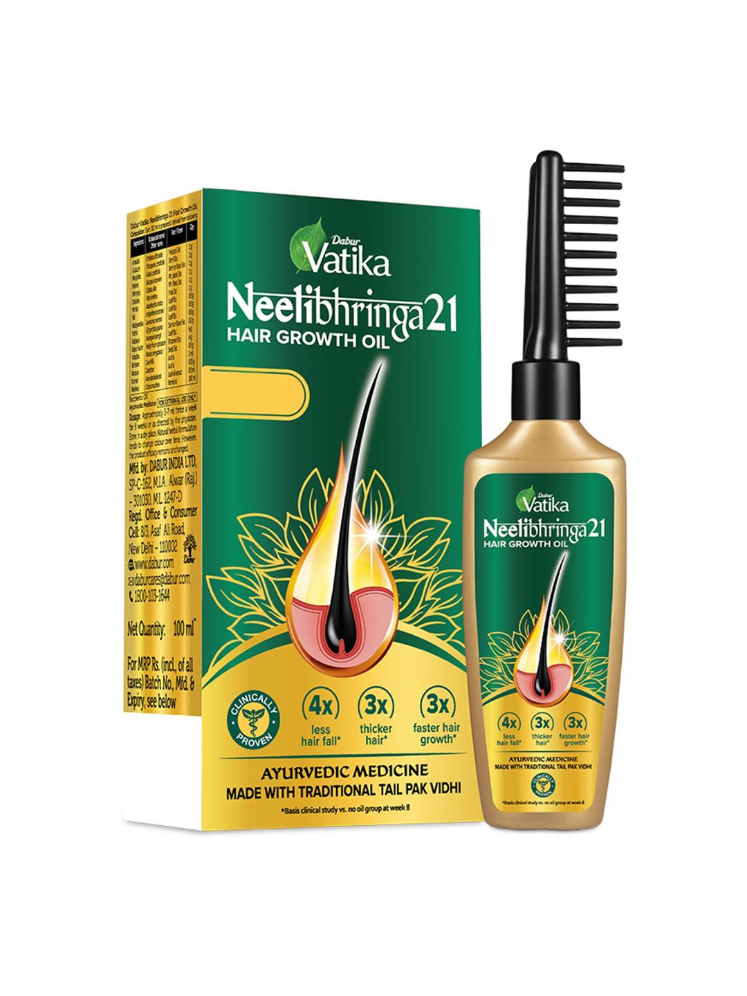 Dabur Neelibhringa 21 Hair Growth Oil for Thicker Hair with Comb Applicator - 100 ml