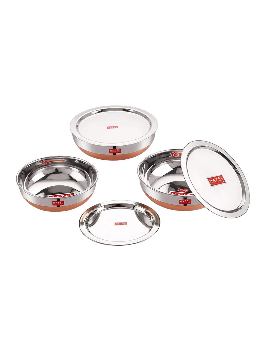 HAZEL Set Of 3 Silver-Toned & Copper-Colored Solid Stainless-Steel Tasra Kadhai Price in India