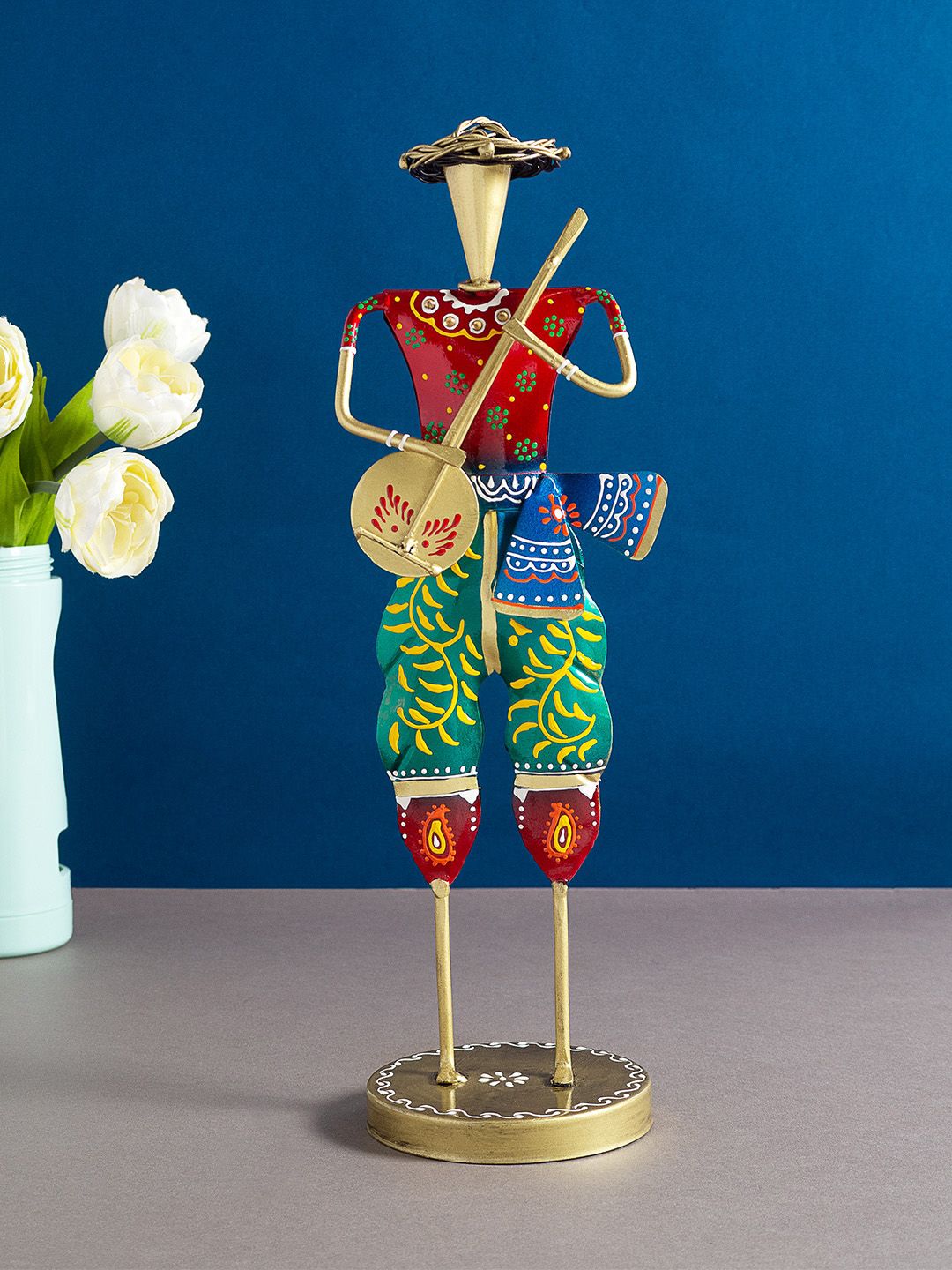 Golden Peacock Red & Green Handcrafted Musicians Decorative Figurine Showpiece Price in India