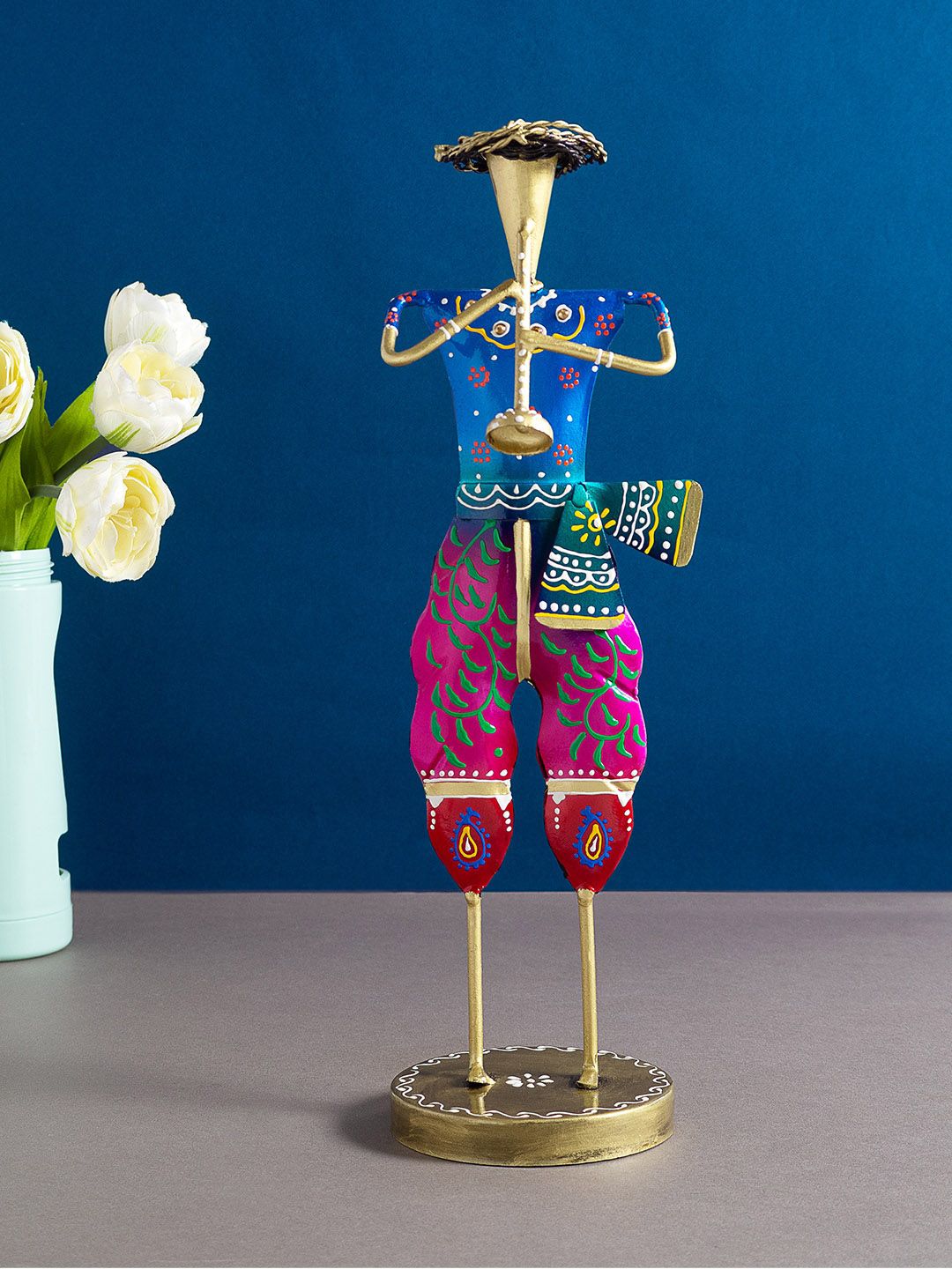 Golden Peacock Gold-Toned Blue Musicians Decorative Showpiece Price in India