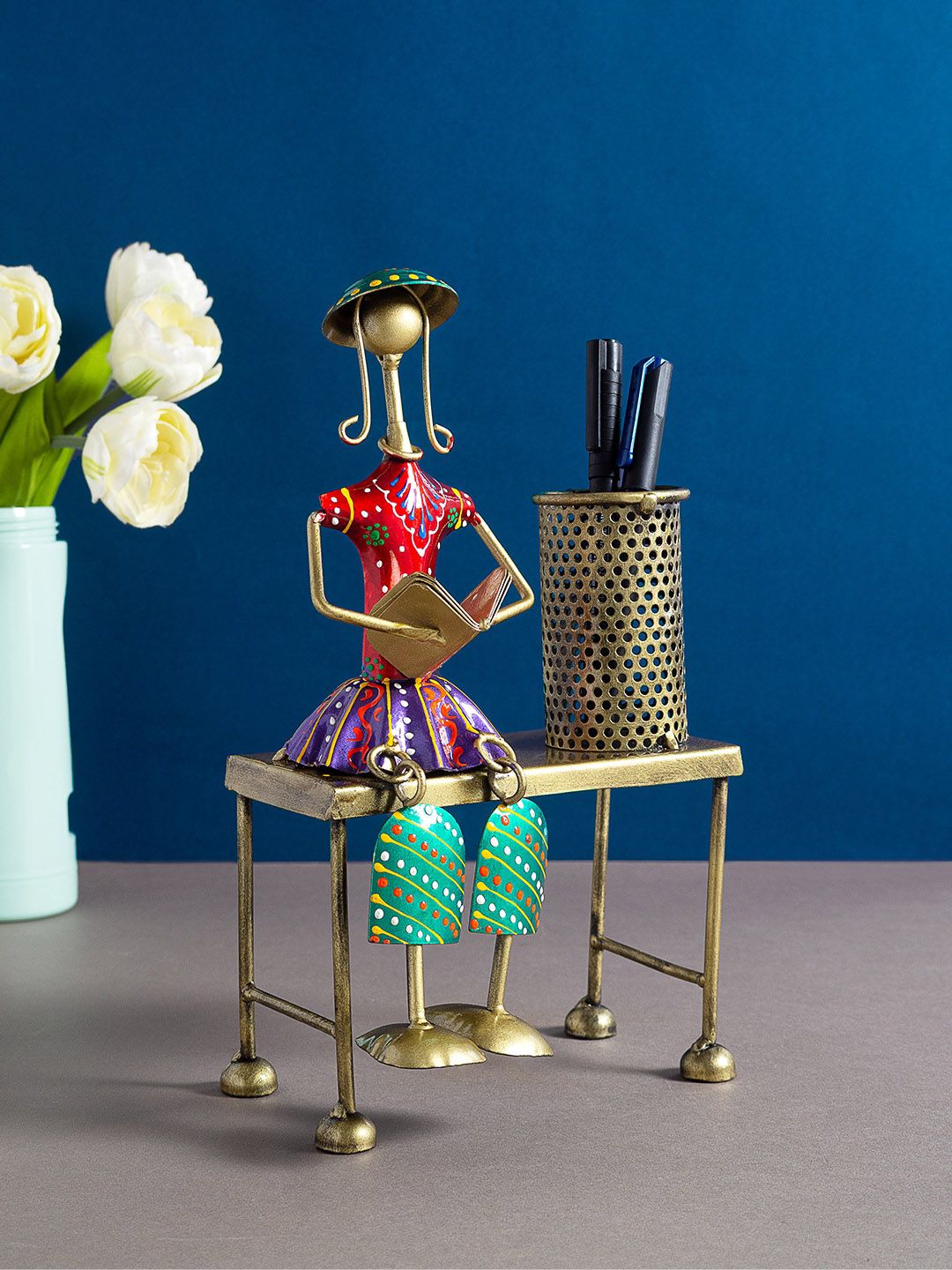Golden Peacock Gold-Toned Desk Pen Stand Showpieces Price in India