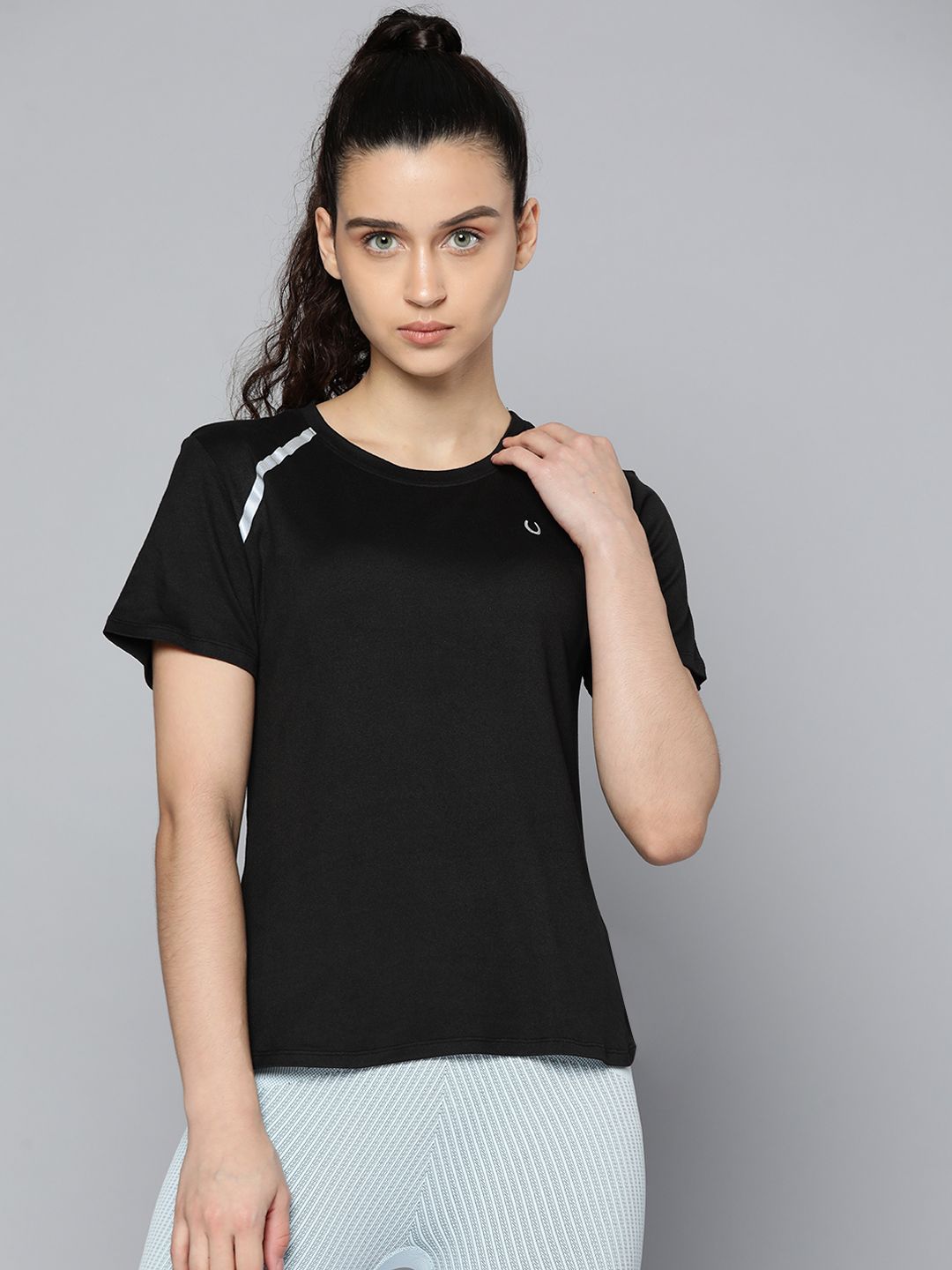 Fitkin Women Black Solid T-shirt Price in India