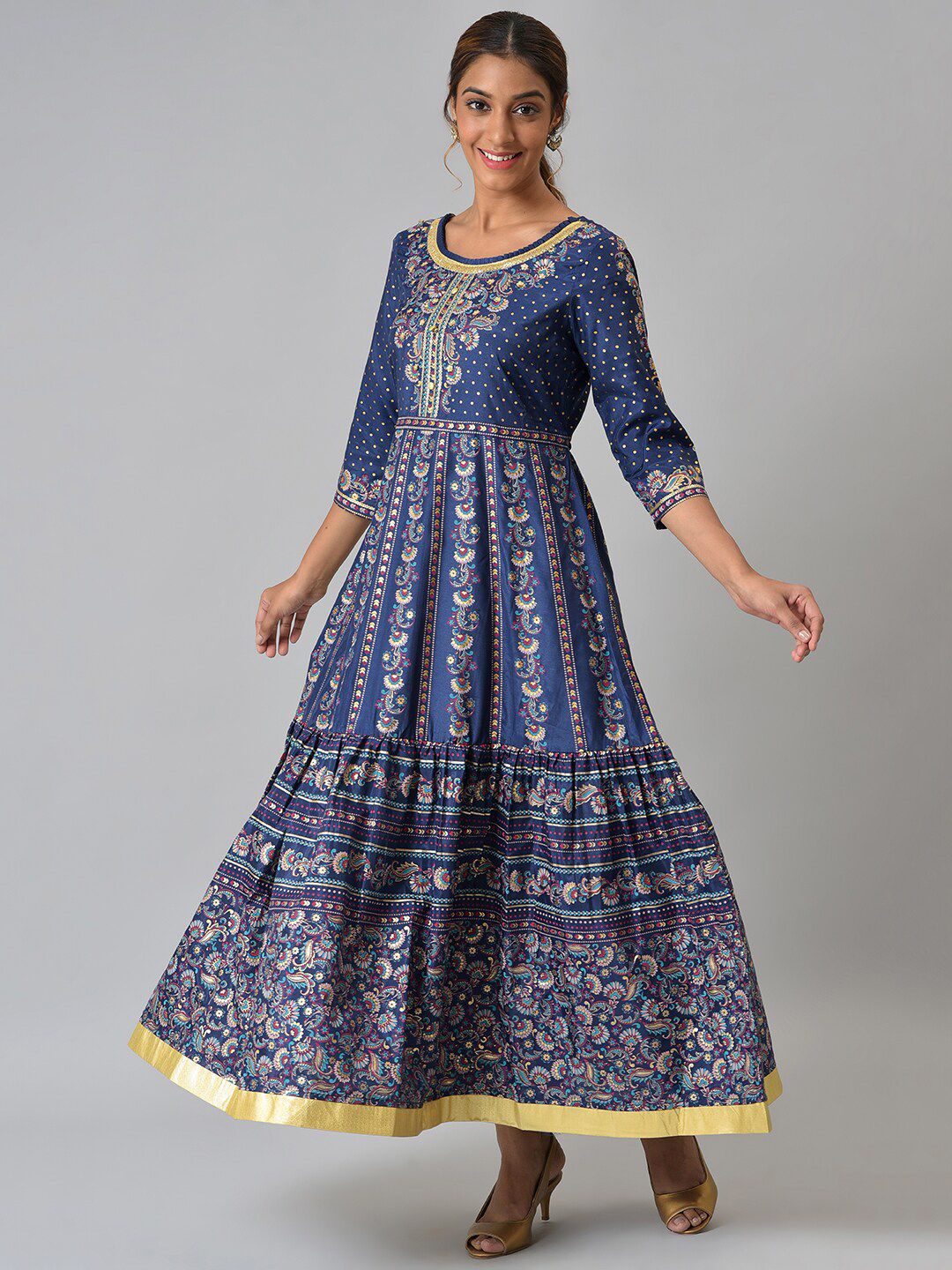 AURELIA Navy Blue Ethnic Motifs Ethnic Maxi Dress Price in India