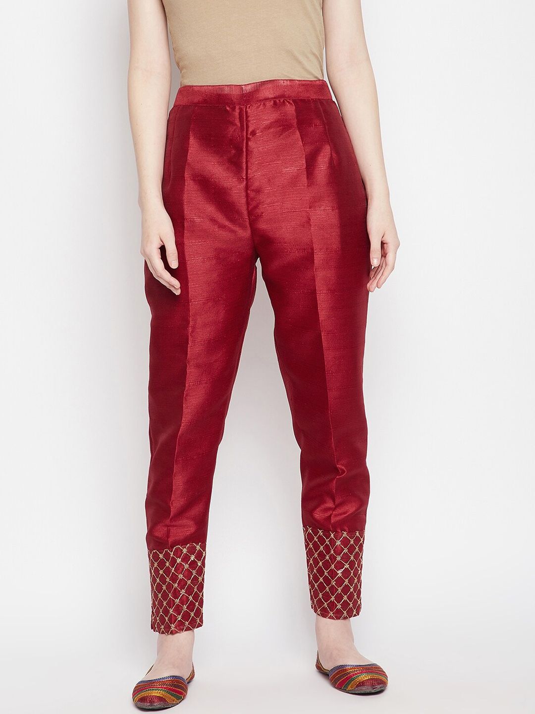 Clora Creation Women Maroon Solid Easy Wash Trousers Price in India
