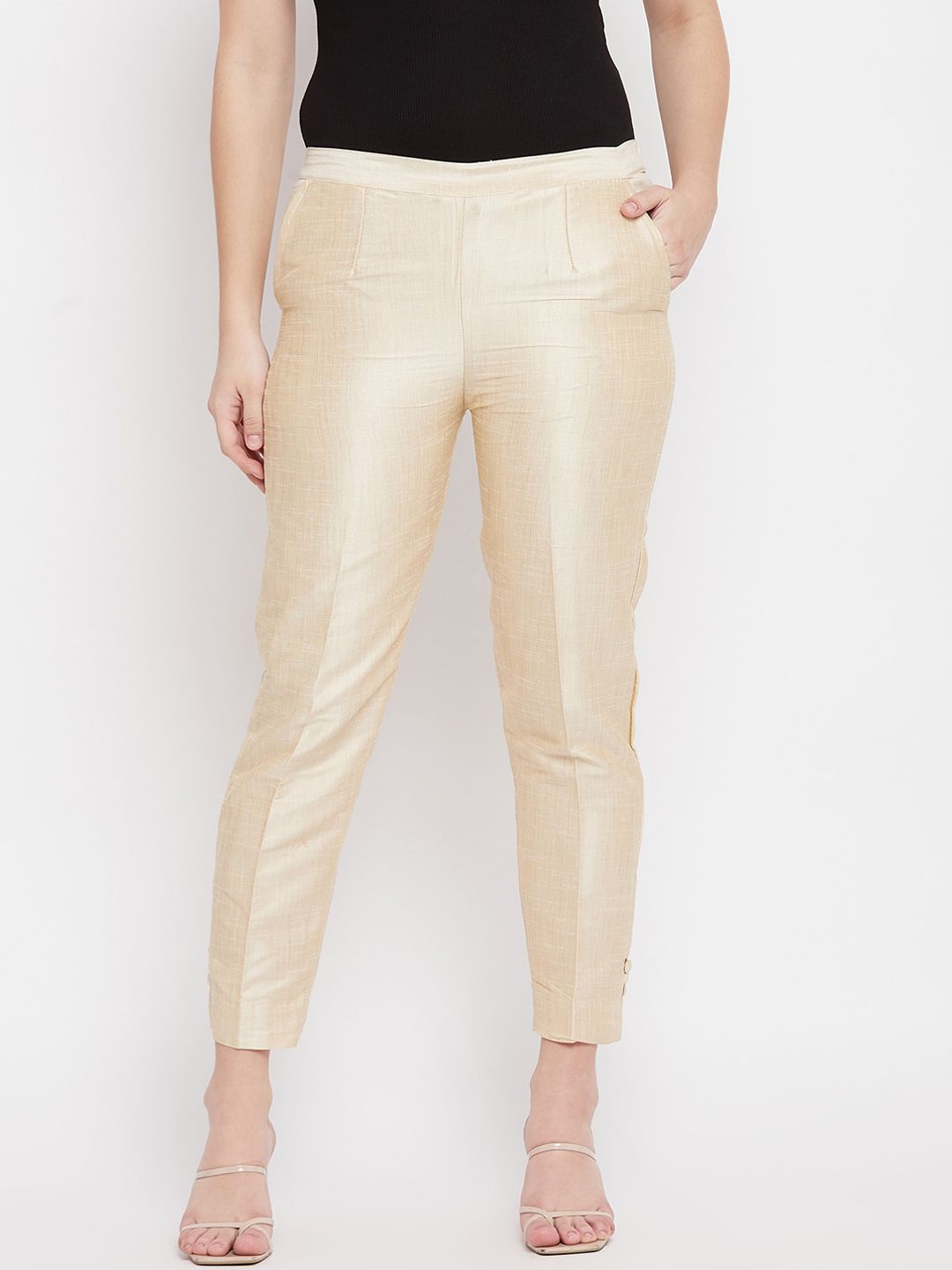Clora Creation Women Beige Smart Easy Wash Trousers Price in India