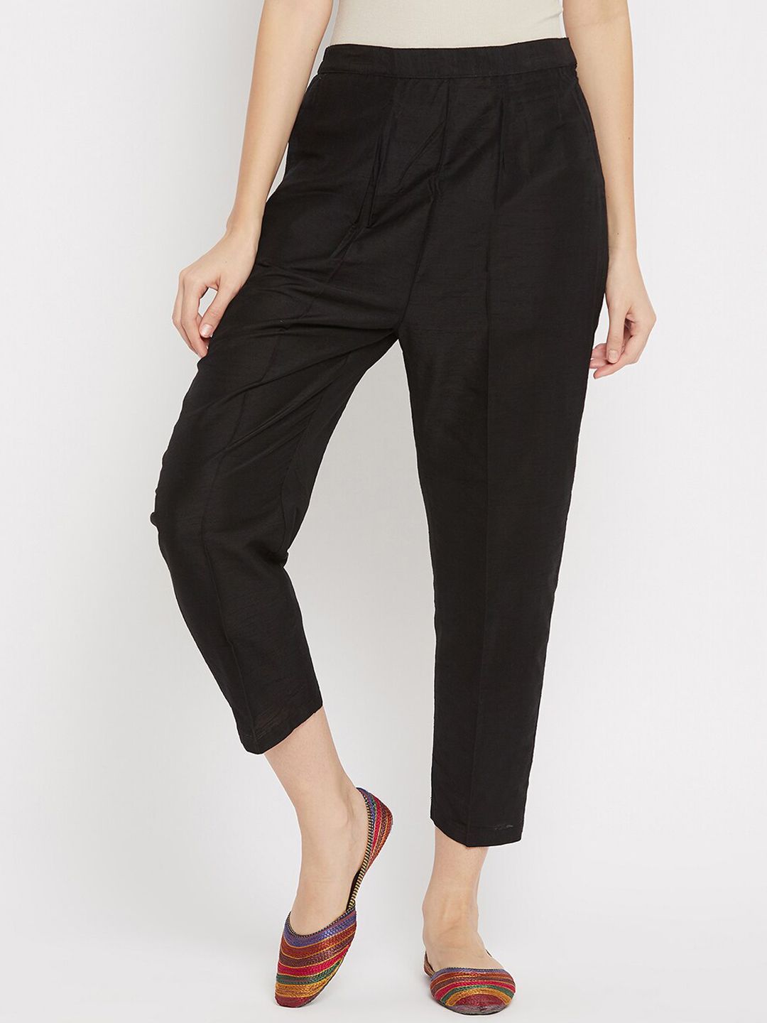 Clora Creation Women Black Smart Easy Wash Trousers Price in India