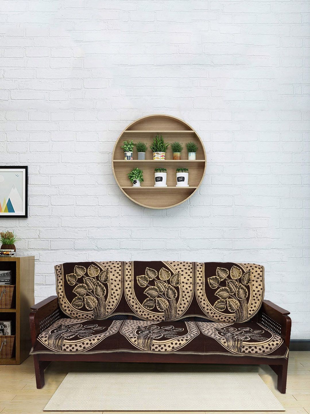 MODEFE Set of 6 Brown & Beige Self-Design Jacquard Sofa Covers Price in India