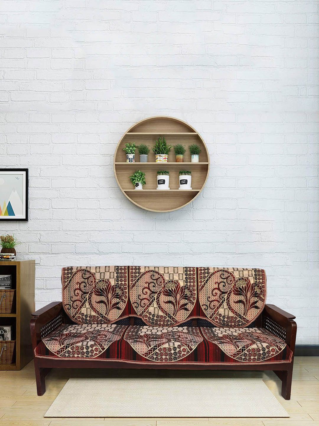 MODEFE Set of 6 Red & cream Self-Design Jacquard Sofa Covers Price in India