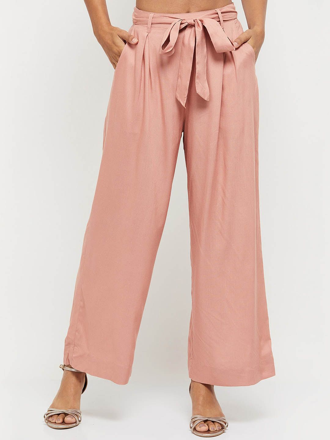 max Women Pink Pleated Trousers Price in India