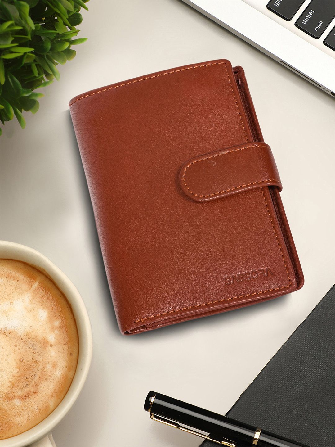Sassora Men Brown Buckle Detail Leather Two Fold Wallet