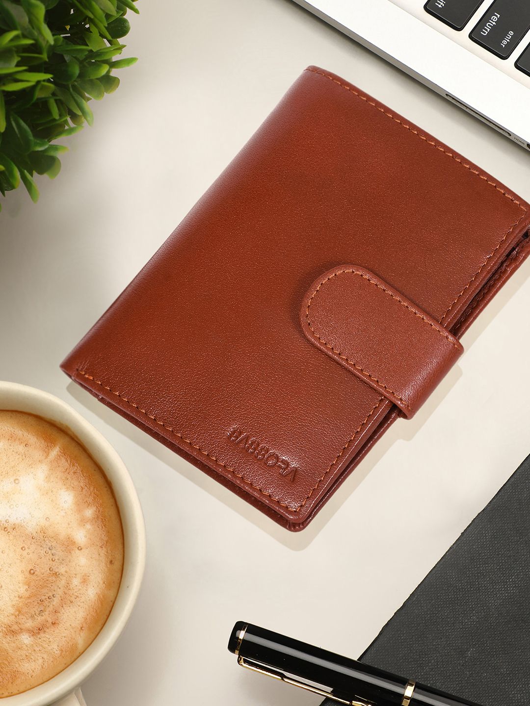 Sassora Men Brown RFID Buckle Detail Leather Two Fold Wallet