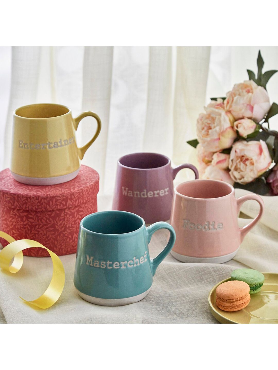 Home Centre  Typographic Printed Stoneware Glossy Mugs Set - 4 Pcs Price in India