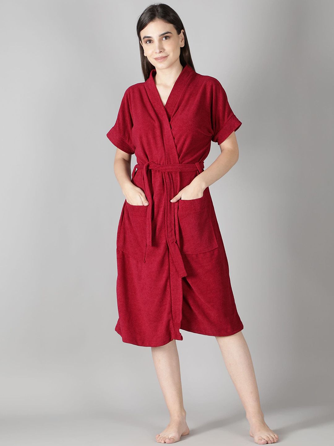HotGown Women Maroon Solid Bath Robe Price in India