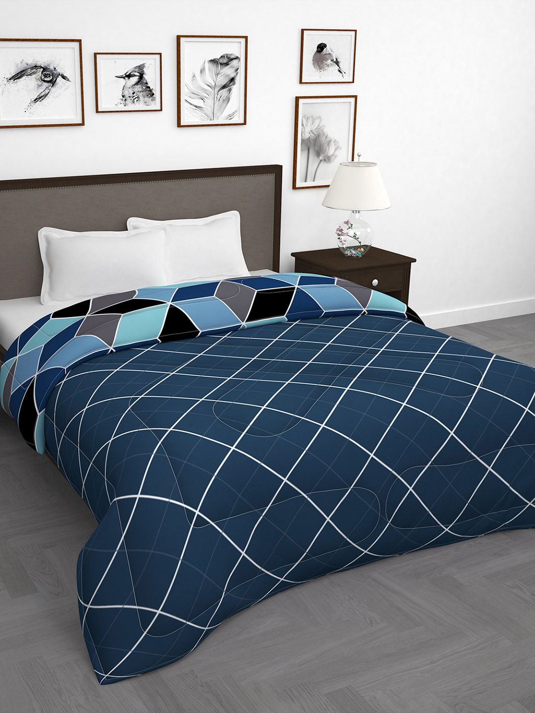 Story@home Blue & White Geometric 180 GSM AC Room Reversible Double Bed Comforter Price in India